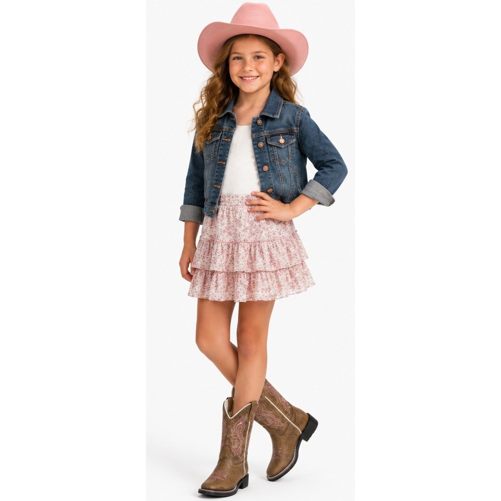 SHYANNE Madison Girls Western Cowboy Boots Brown Pink Embroidered Size 3D NWT